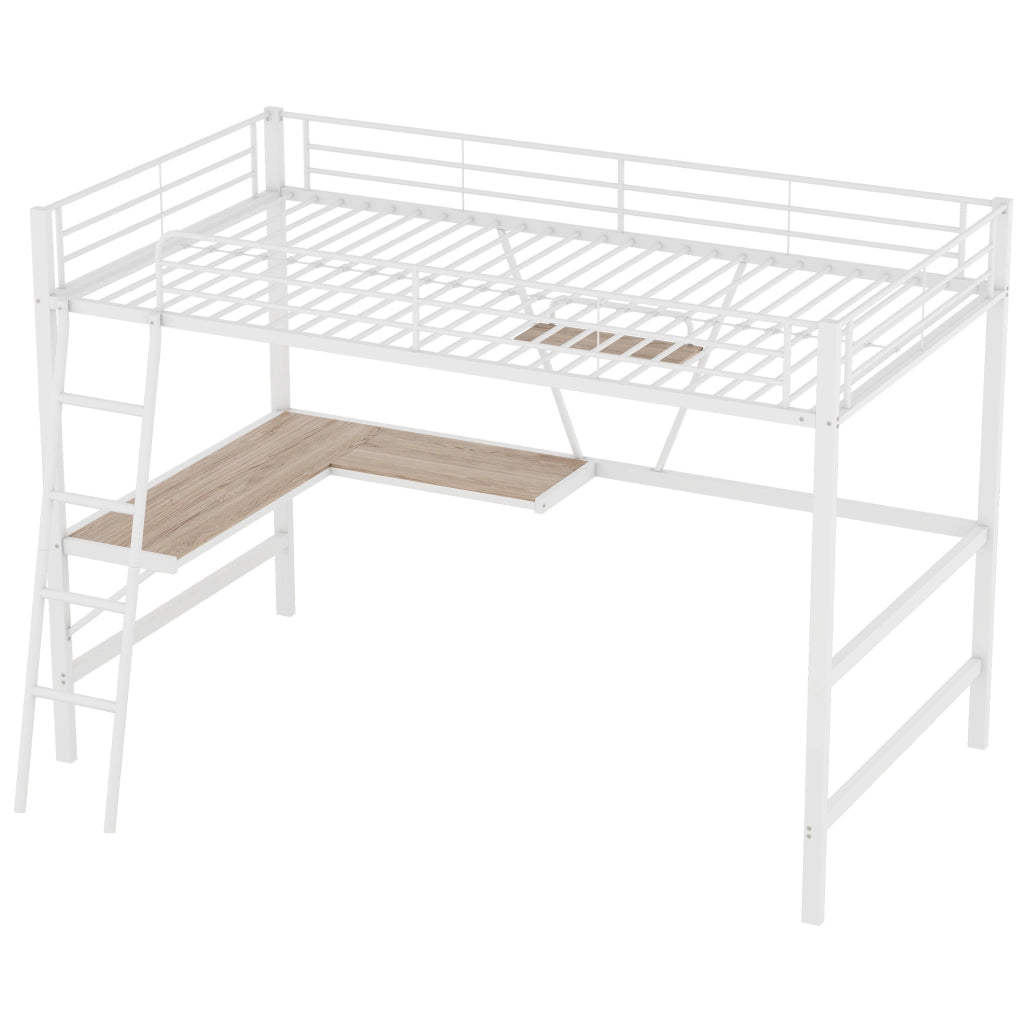 LETTO a soppalco 90x200 cm in metallo bianco con scrivania L e ripiano