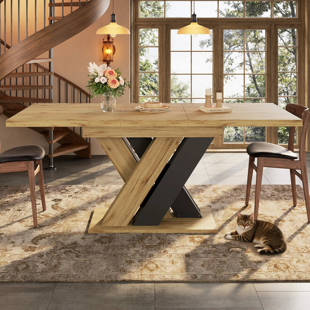 Tavolo da pranzo allungabile in MDF nero con gambe a X