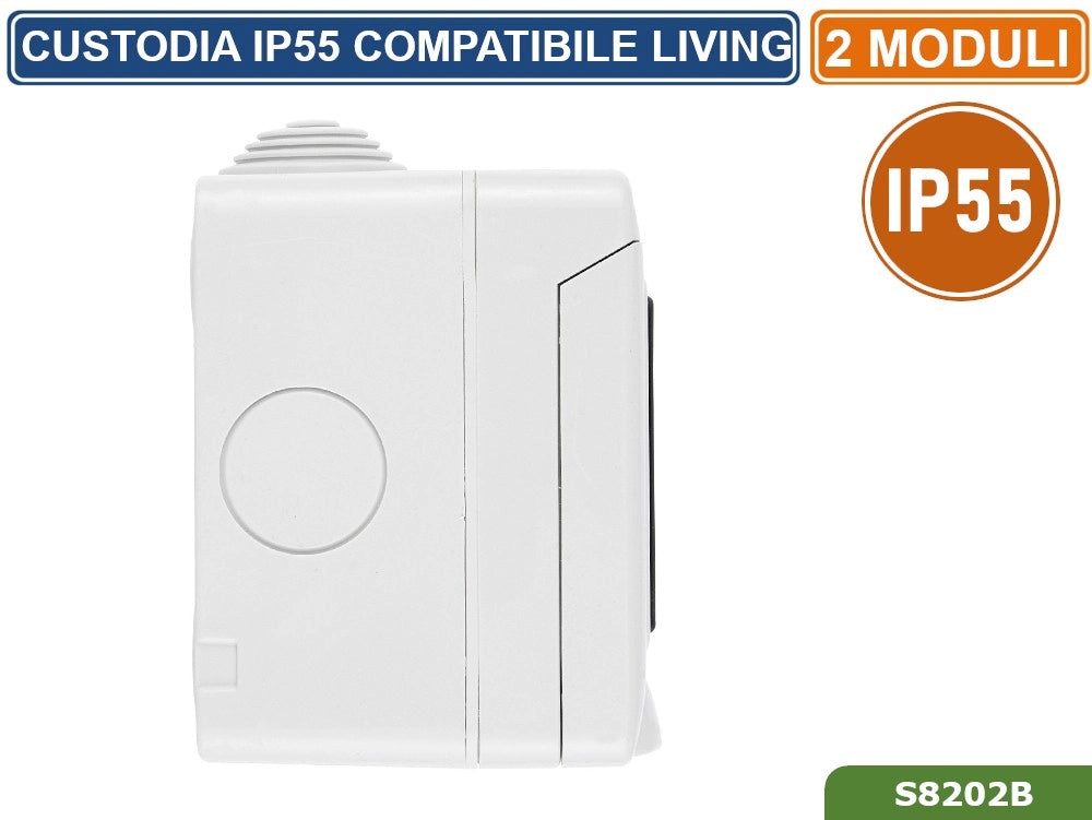 CUSTODIA CONTENITORE DA PARETE IDROBOX 2 MODULI IP55 COMPATIBILE SERIE BTICINO LIVING