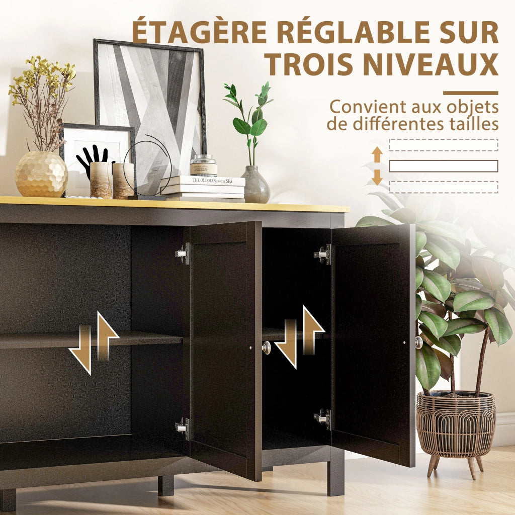 Mobile buffet credenza moderna per soggiorno e cucina con 3 ante e ripiani regolabili, nero e legno chiaro 120 x 40 x 70 cm
