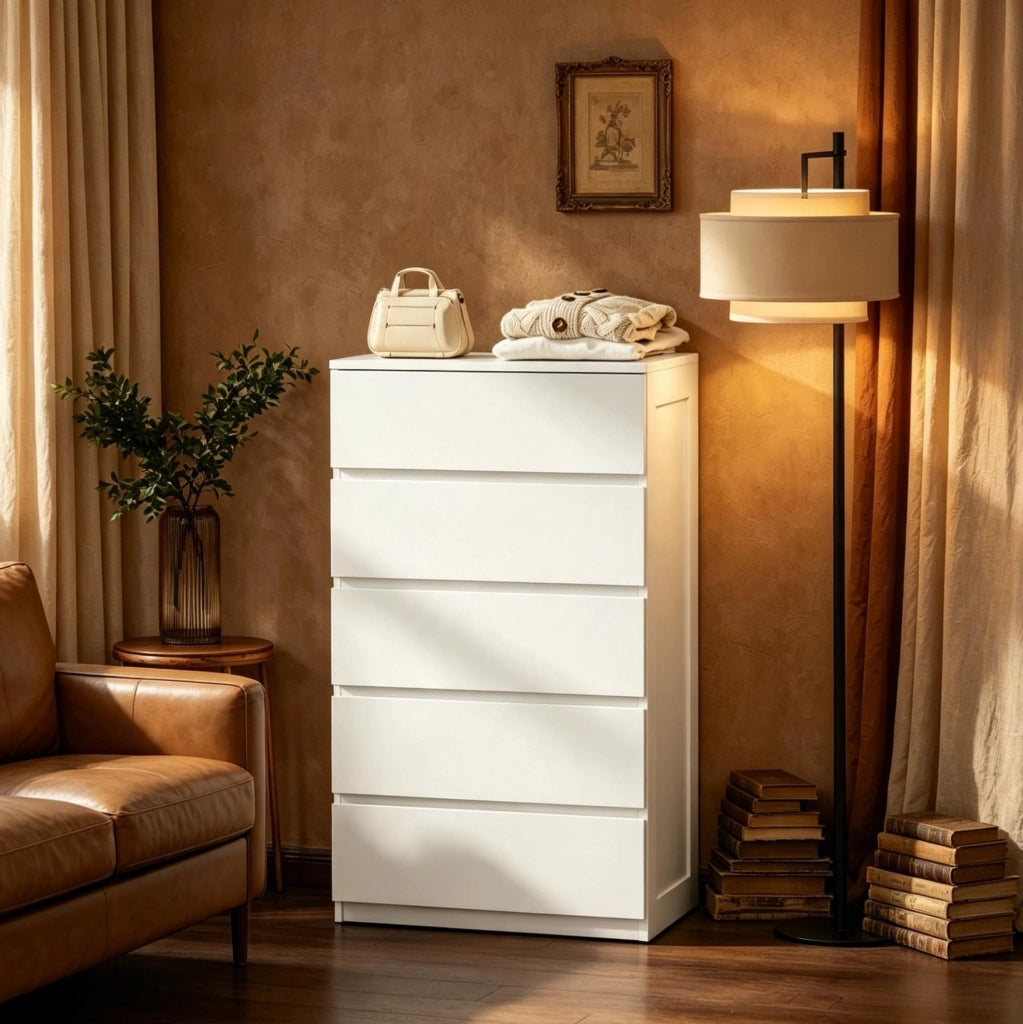 Cassettiera bianca compatta con 5 cassetti, 60 x 39 x 100 cm