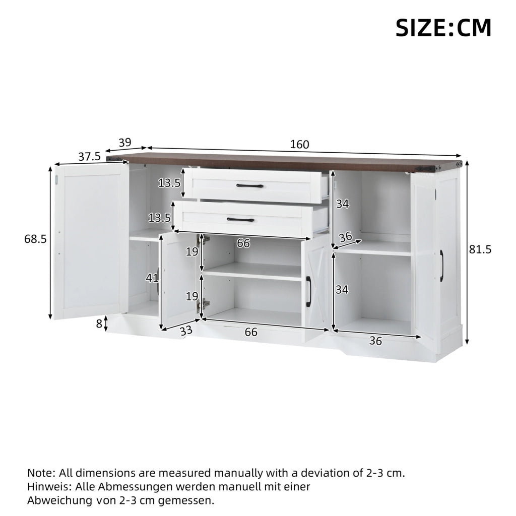 Credenza 160 cm bianca con 4 ante e 2 cassetti