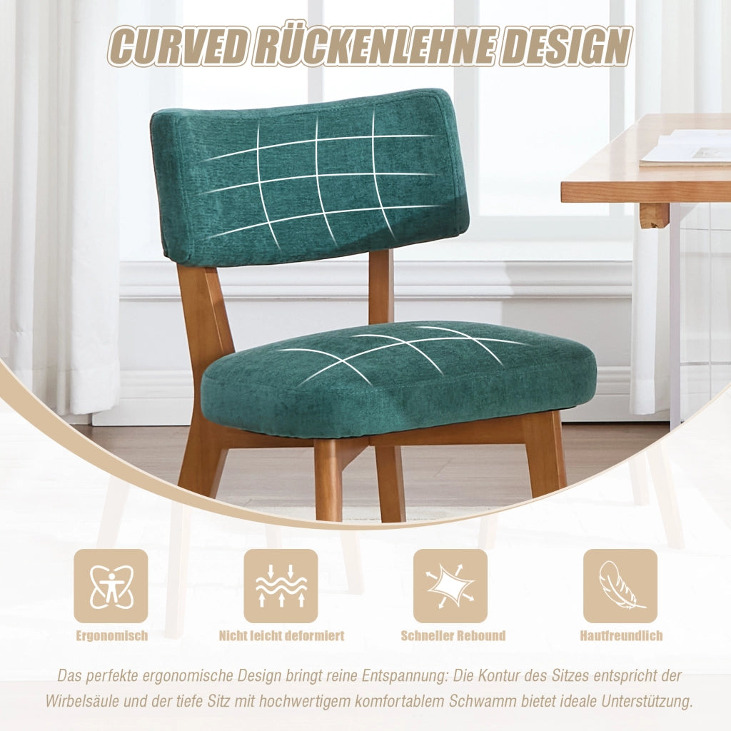 Sedie da sala da pranzo imbottite coppia con schienale ergonomico e gambe in legno massello, tessuto verde