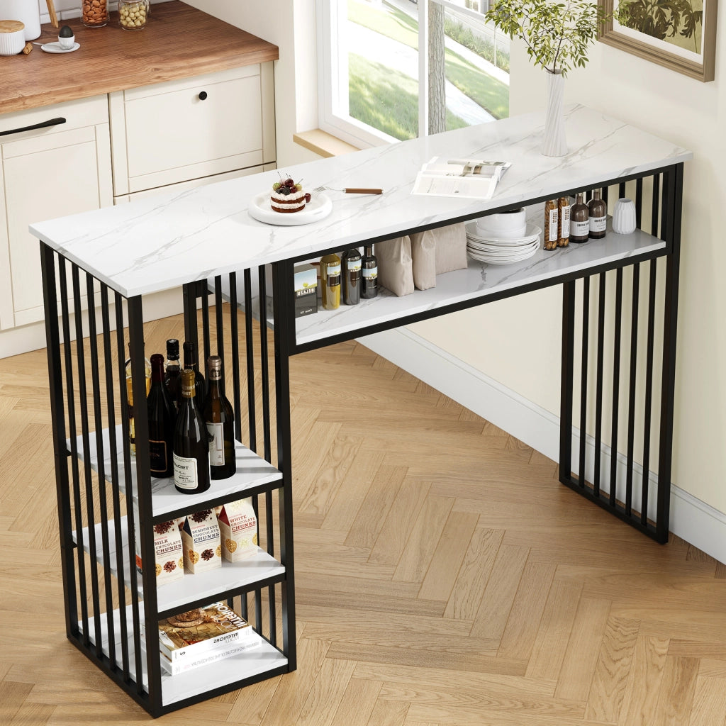 Tavolo bar con ripiani; 140 x 40 x 105 cm; MDF e metallo; bianco e nero