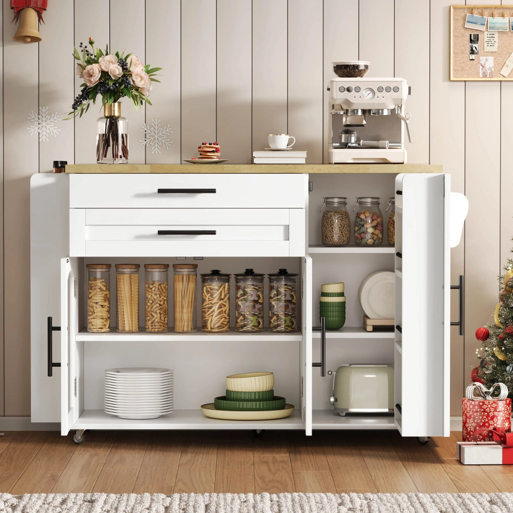 Isola da cucina mobile con piano pieghevole 120 x 45/70 x 90 cm; MDF; naturale e bianca