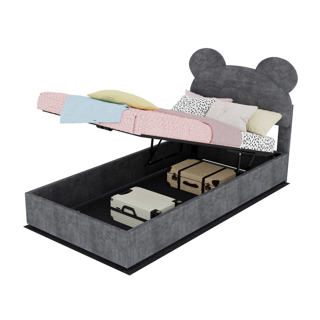 letto imbottito tessuto grigio 90 x 200 cm