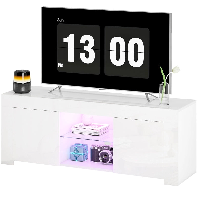Mobile TV con 2 ante, 2 vani aperti e LED - per soggiorno - in vetro - bianco