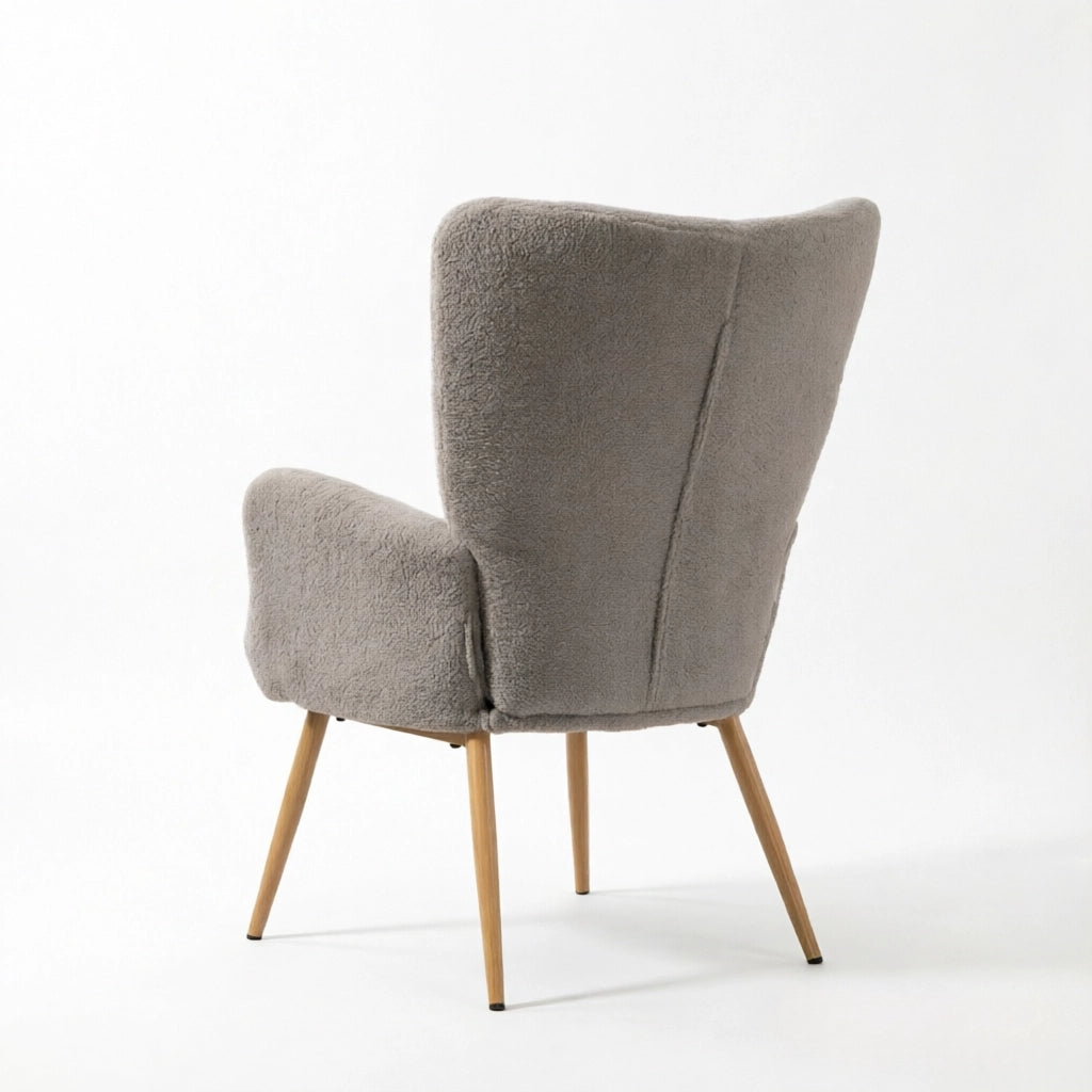 Poltrona con schienale alto e braccioli in tessuto spugna grigio con gambe effetto legno 97;5 × 71 × 74 cm