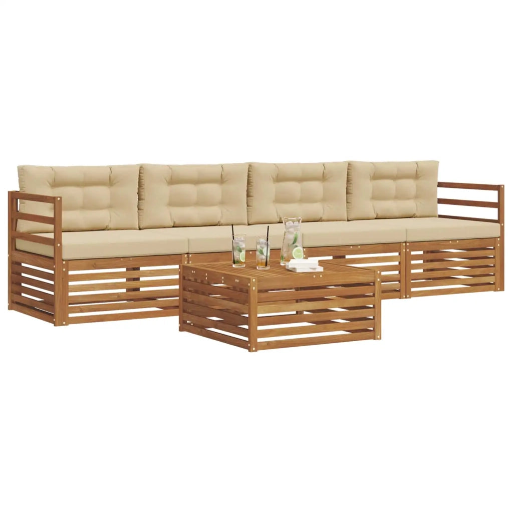 Set di divani da esterno con cuscino 5 pcs Naturale e Beige 3372963
