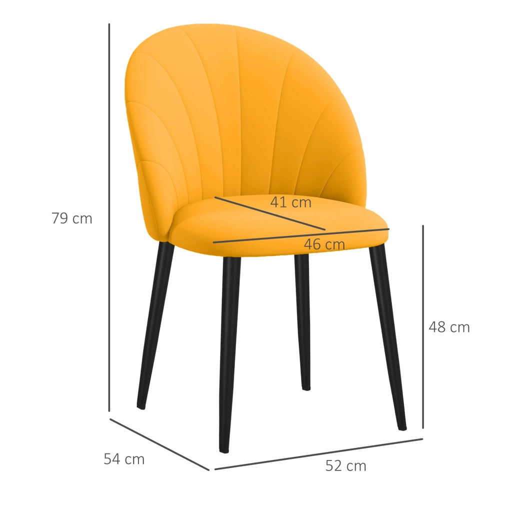 Set di 2 Sedie da Pranzo Moderne in Velluto Giallo con Gambe in Metallo e Schienale a Conchiglia Ergonomico per Soggiorno e Cucina