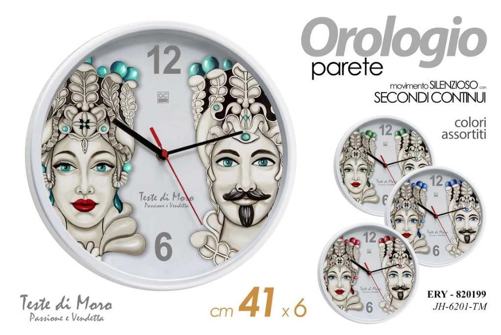 Orologio da Parete in Abs Tondo Testa Di Moro 41 cm 3 Colori
