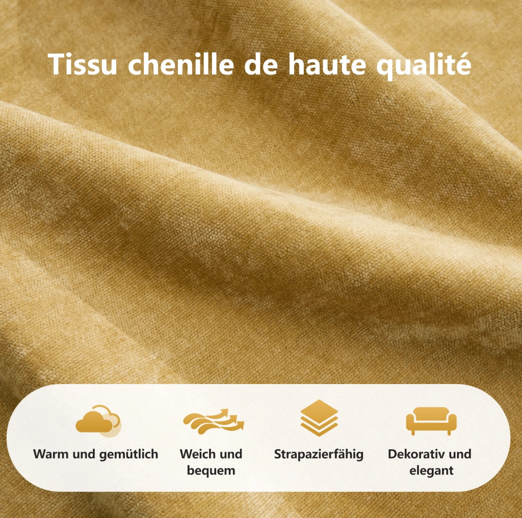 Pouf Elowin in Chenille Giallo dal design ergonomico e confortevole