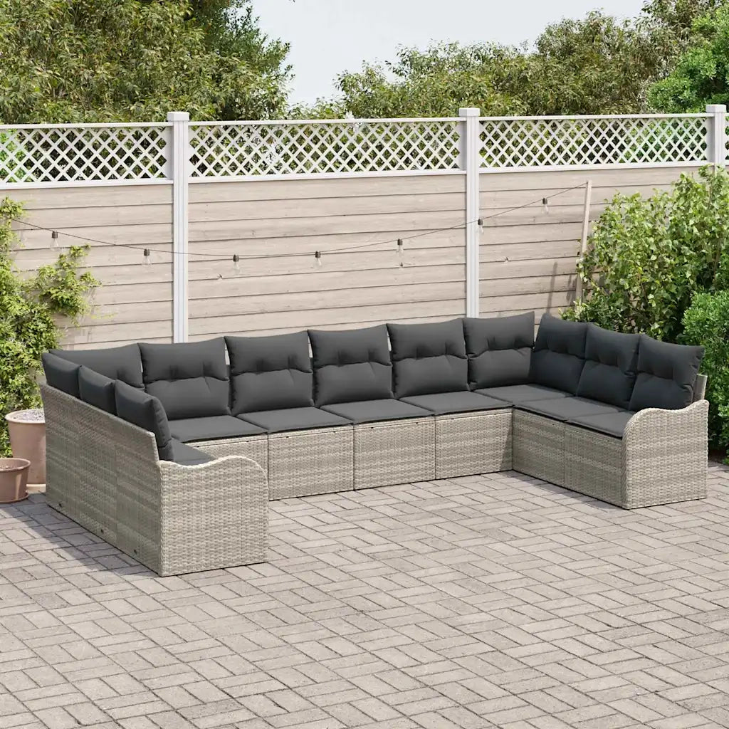 Set Divano da Giardino 10 pcs Grigio chiaro polyrattan