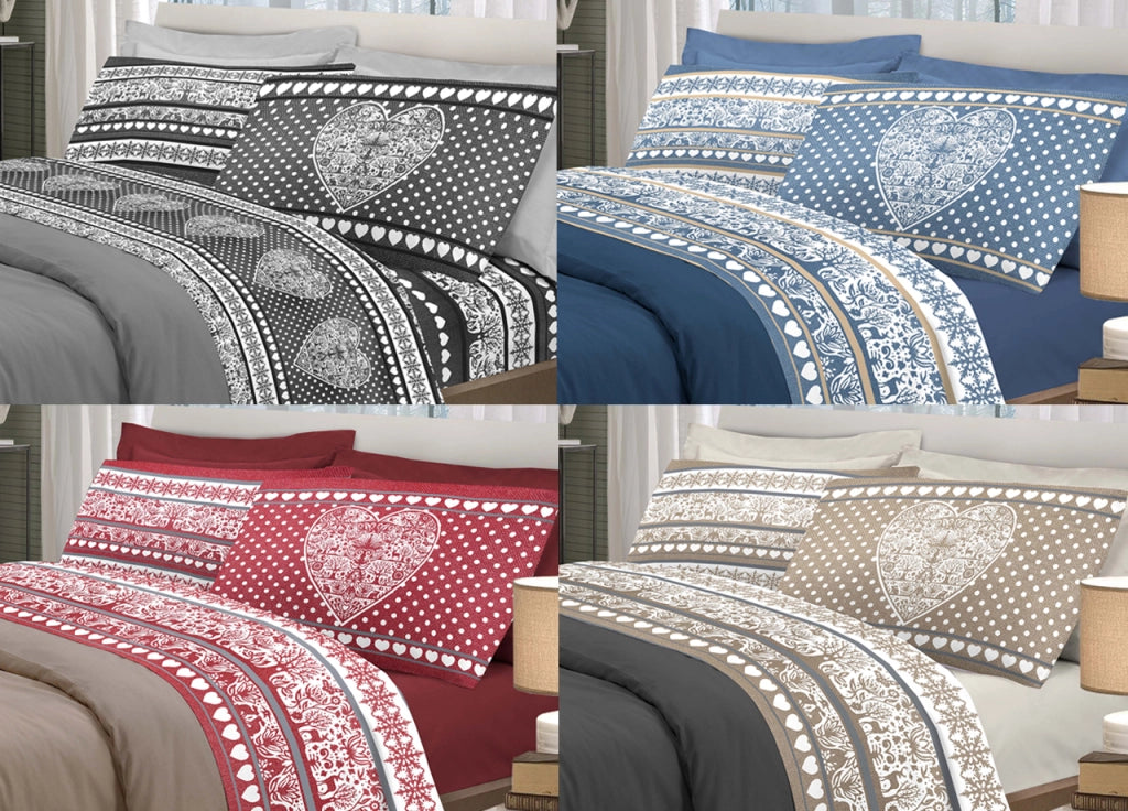 Completo Lenzuola Linea Pensieri Delicati 100% Cotone Disegno New Tirolo - Singolo - Grigio