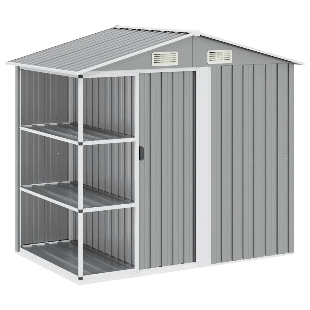 Capanno da Giardino con Scaffali Grigio 205x130x183 cm in Ferro