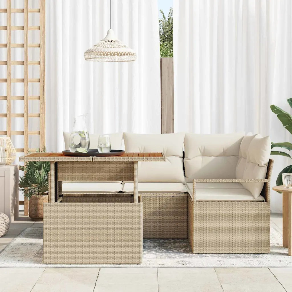 Set Divano da Giardino 5 pcs Beige Poly Rattan