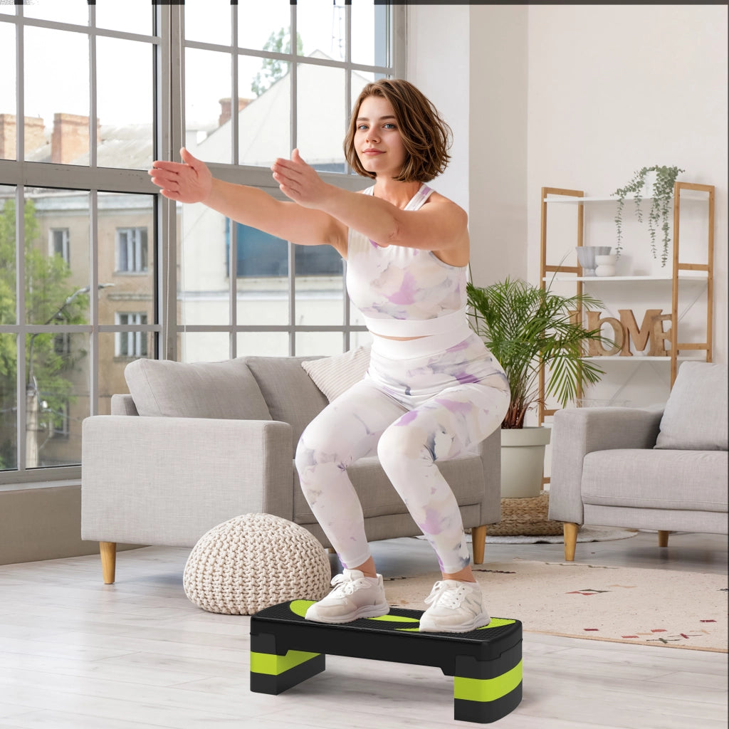 Stepper Fitness per Aerobica Regolabile su 3 Altezze in Plastica Verde e Nero