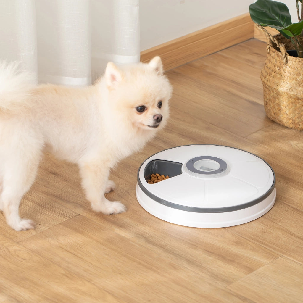 EasyComfort Distributore Automatico Cibo Cani e Gatti, 6 Pasti Ciotole con Timer e Display LED a Batterie, Dispenser Cibo per Piccoli Animali con Musica