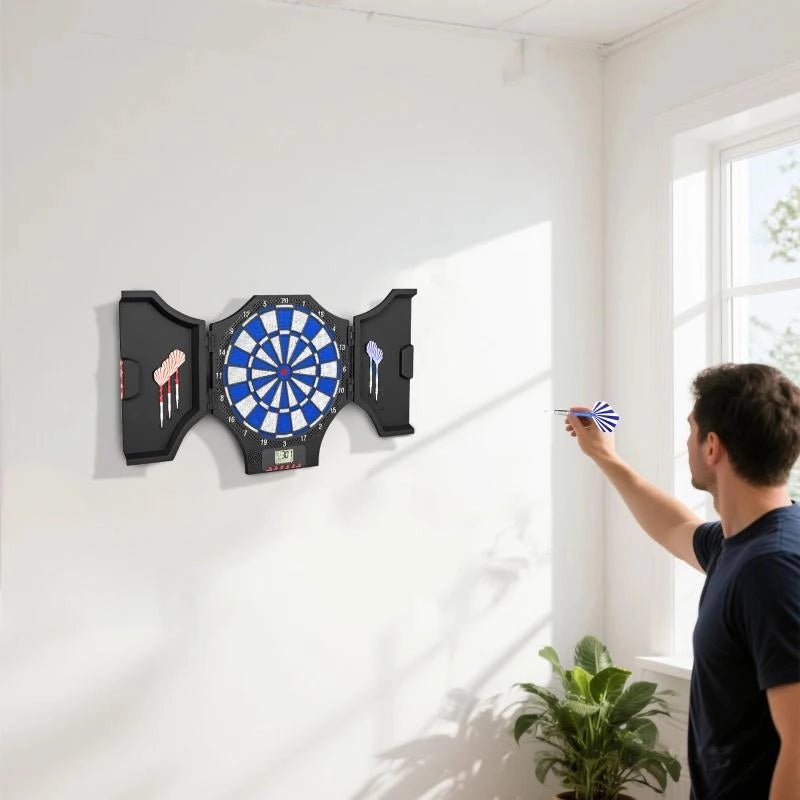 BERSAGLIO FRECCETTE ELETTRONICO CON 6 FRECCETTE E MONITOR LCD PER 31 GIOCHI, 83X45X4 CM, NERO E BLU