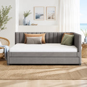 Divano letto 140 × 200 cm con letto estraibile 90 × 190 cm imbottito in velluto grigio con rete a doghe