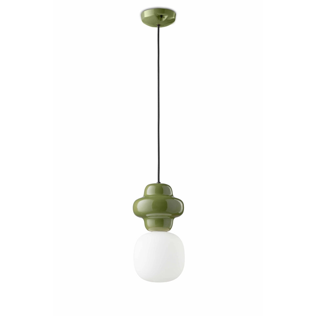 Sospensione Vintage Decò Copacabana Ceramica Verde 1 Luce E27