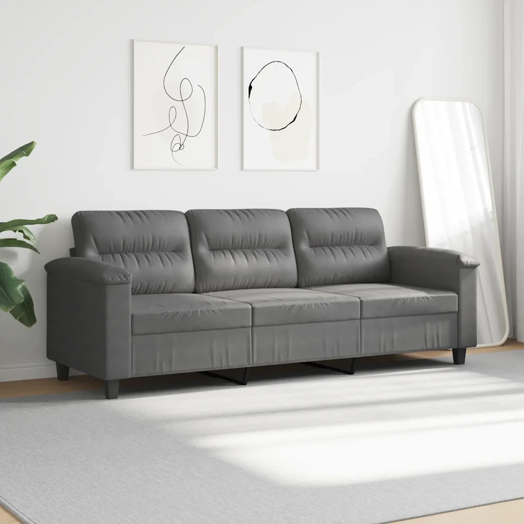 Divano a 3 Posti-Sofa 3 Posti Grigio Scuro 180 cm in Tessuto Microfibra