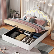 LETTO Contenitore 140x200 cm Bianco in PU con luci LED