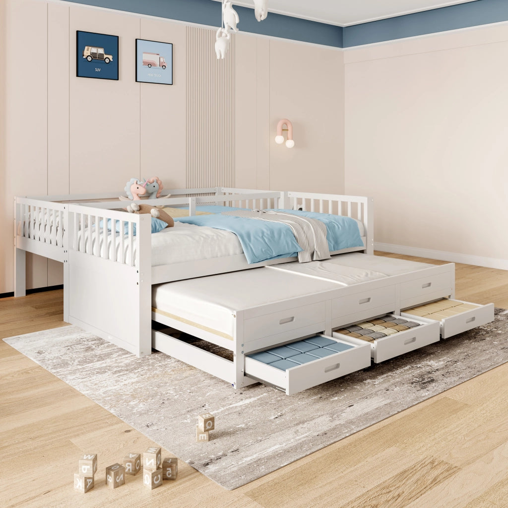 Letto a castello 90 × 200 cm con letto estraibile e 3 cassetti in legno bianco con scala antiscivolo