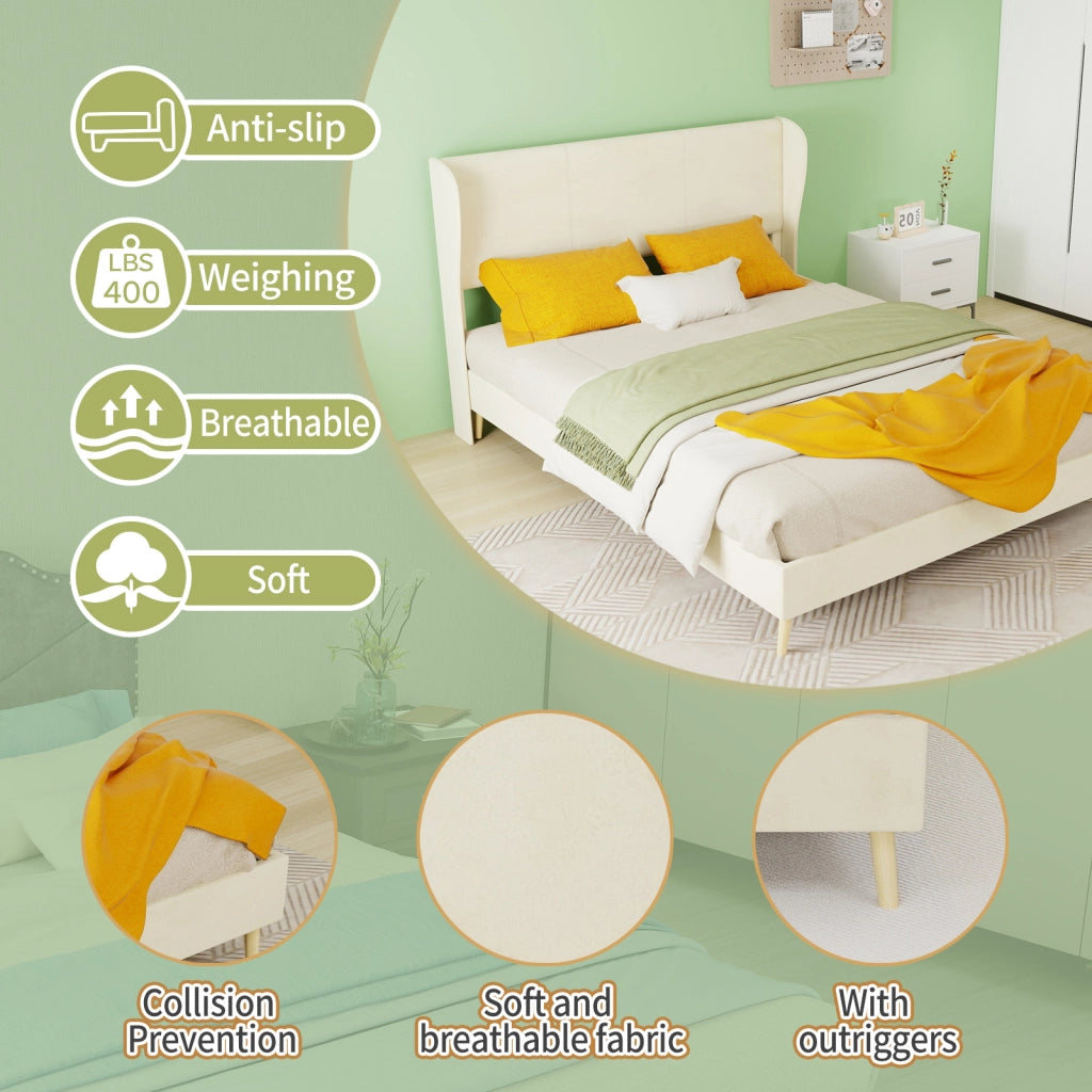 letto imbottito tessuto e metallo beige 140 x 200 cm