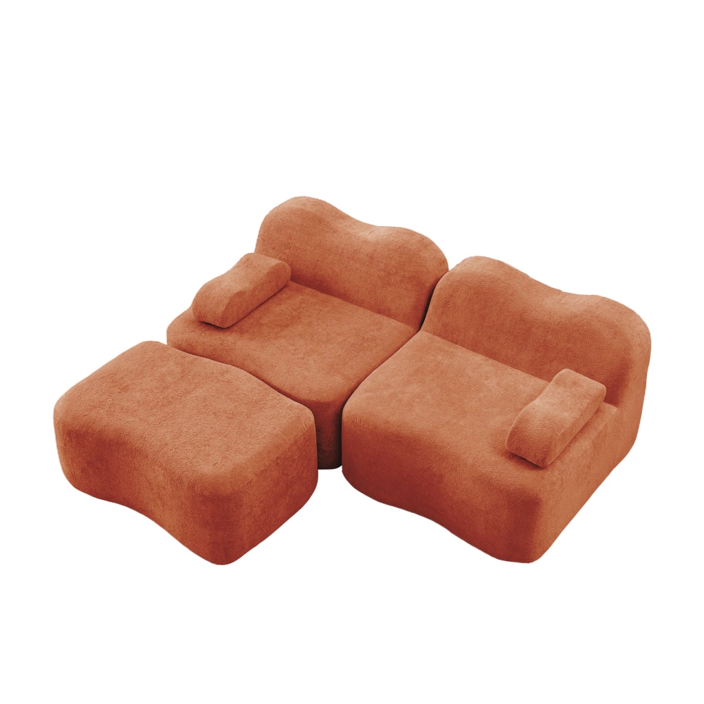 Divano angolare modulare 192x167x70 cm con pouf collegabile in velluto arancione