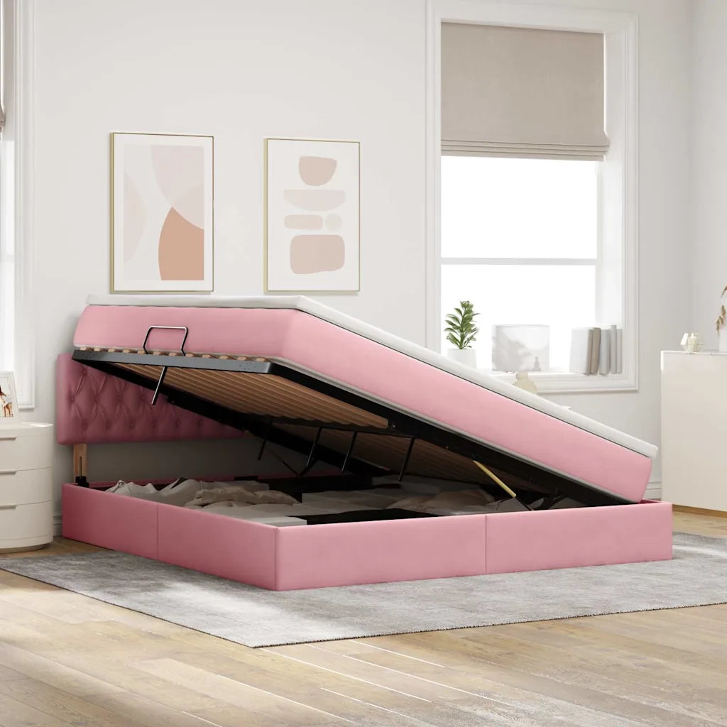 Letto con Contenitore con materasso Rosa 180 x 200 cm Velluto 3370838