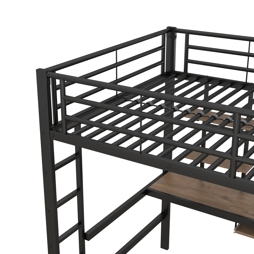 Letto a soppalco 140 × 200 cm con scrivania e due librerie in metallo nero
