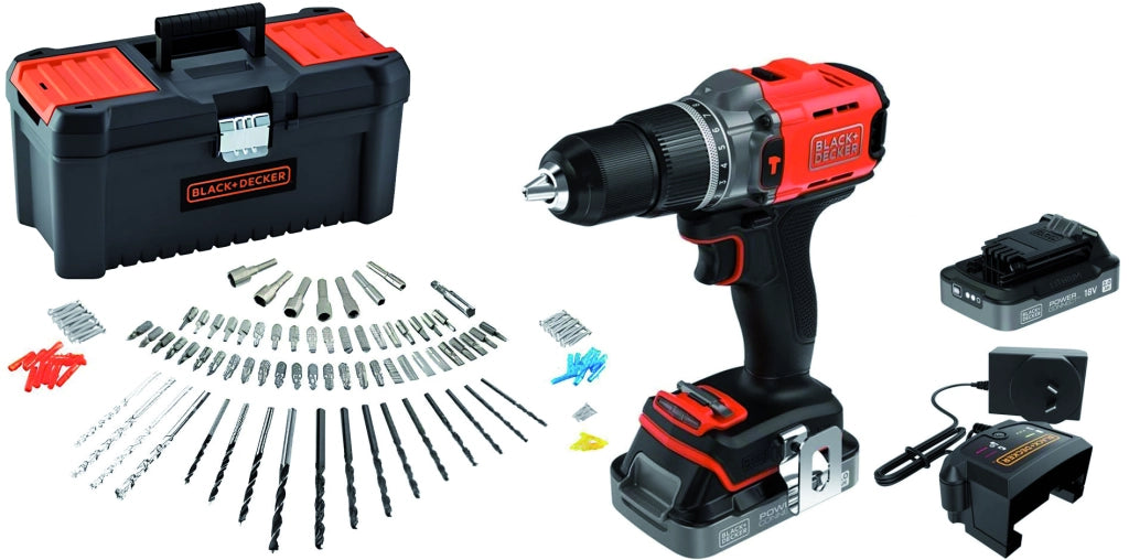 Black+Decker TRAPANO AVVITATORE A PERCUSSIONE BCD383D2TA-QW 18V 2 batterie 2 Ah +120 acc. +valig.