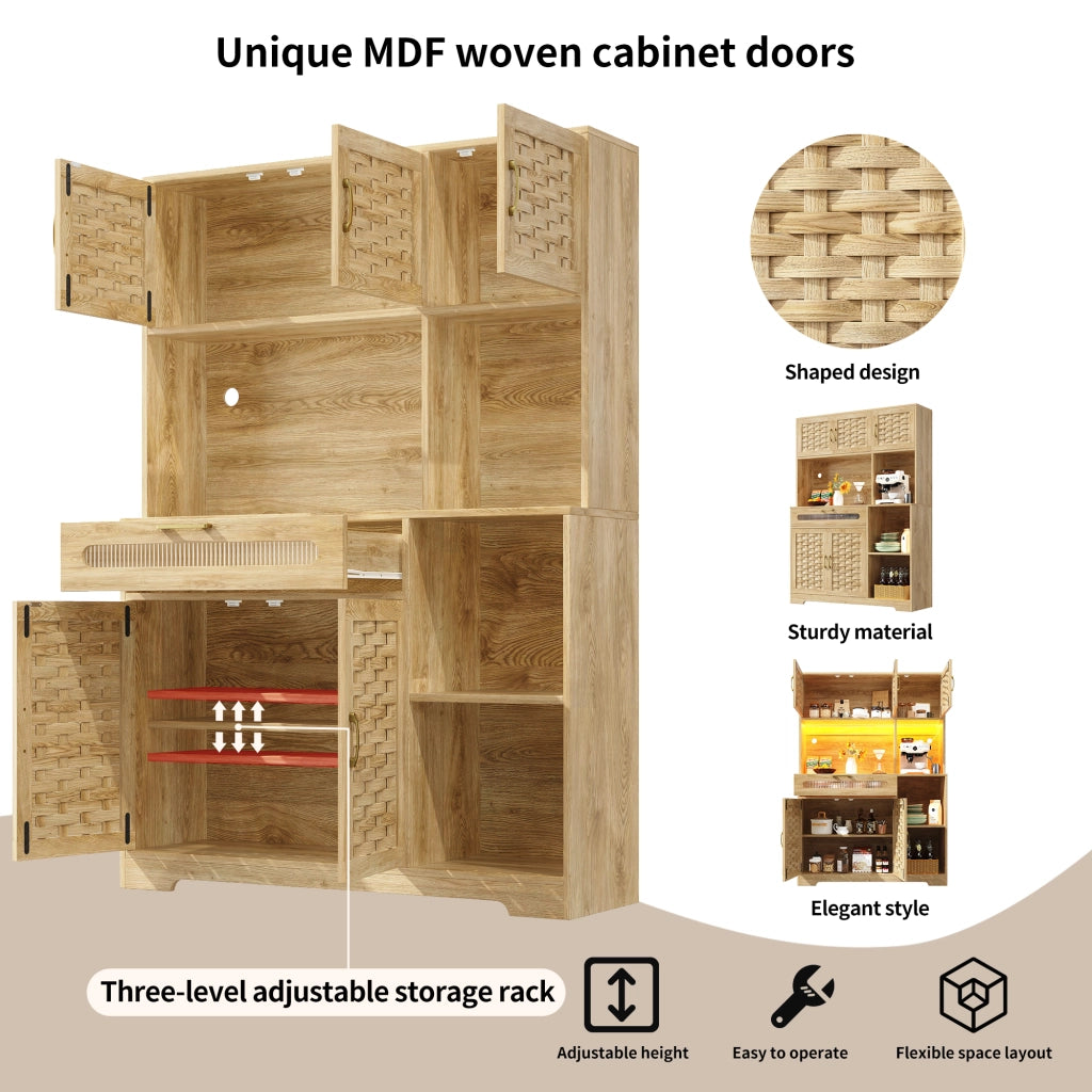 Credenza con ante in vetro intrecciato LED controllabile via app MDF naturale 120 × 40 × 180 cm