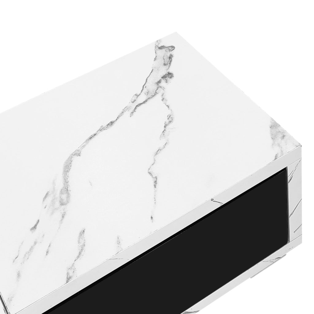 Mobile TV estensibile 140-260 cm girevole in MDF e pannello truciolare nero e marmo bianco