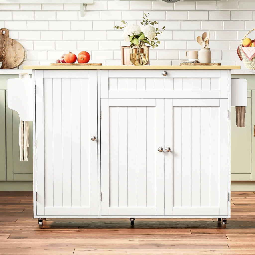 Isola Cucina Mobile con Piano Ribaltabile ¨C MINIMAL ¨C Tavolo Bar, Cassetto, Ante, 120x45x92 cm