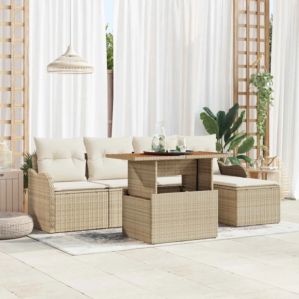 Set Divano da Giardino 6 pcs Beige Poly Rattan