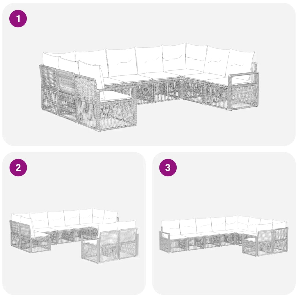 Set Divano da Giardino 9 pz Grigio polyrattan 3435815