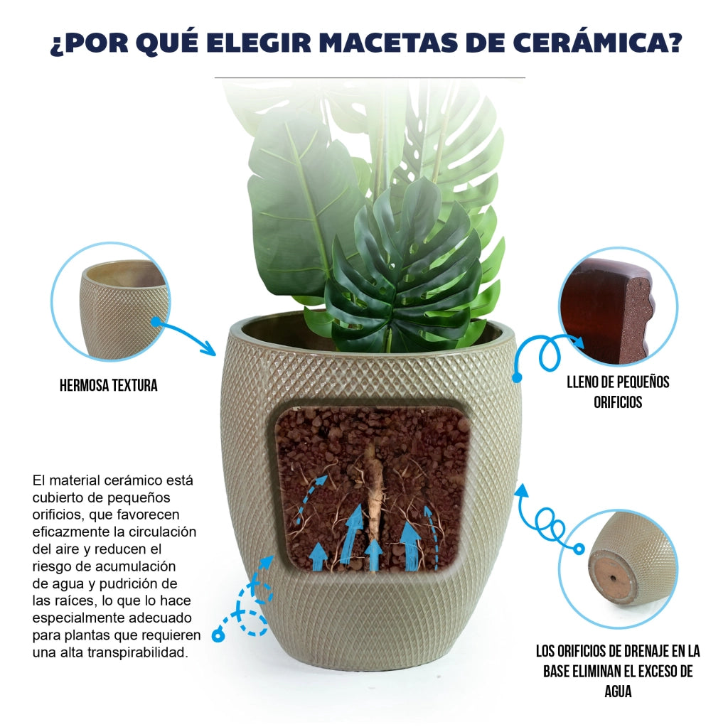 Vaso grande in ceramica beige Ø46 x H53 cm con drenaggio