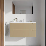 Mobile bagno sospeso 100cm sabbia opaco due cassetti soft-close con lavabo bianco lucido | Bako