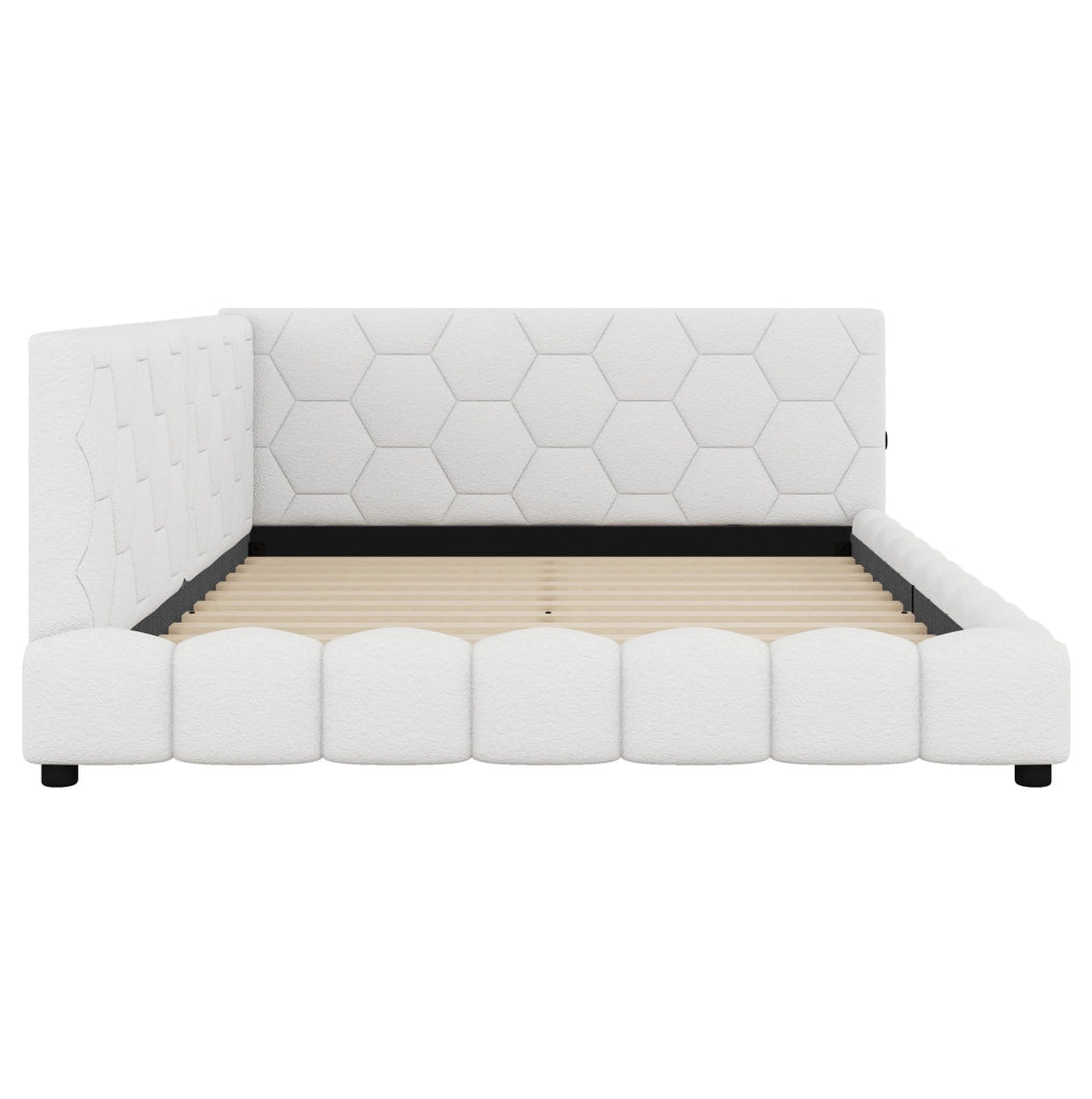 Divano letto 140x200 cm bianco con LED, USB e Type-C