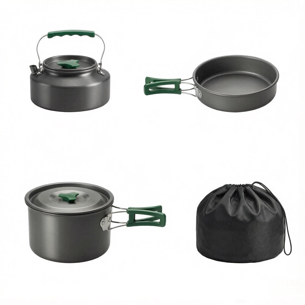 Camping Kochgeschirr Set 11 Stück aus Aluminium - Perfekt für 2-3 Personen
