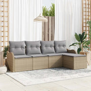 Set Divano da Giardino con cuscino 5 pcs Beige Poly Rattan