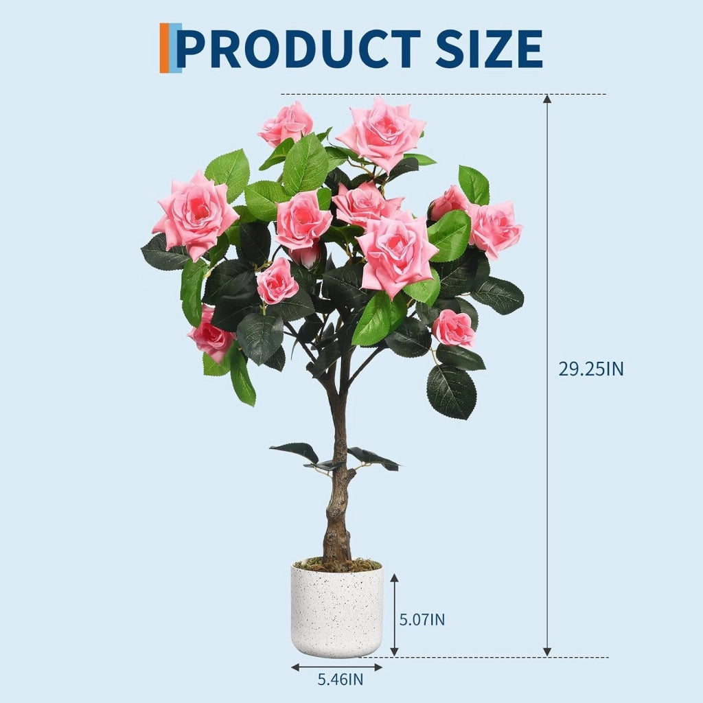 Set 2 Alberi di Rose Rosa Artificiali 75 cm con Tronco Naturale e Vaso