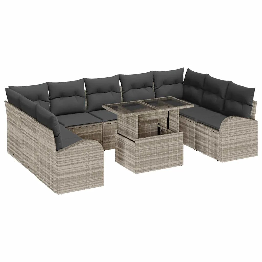 Set Divano da Giardino 10 pcs Grigio chiaro Poly Rattan