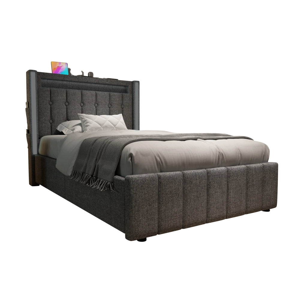 Letto singolo 90x200 grigio con due cassetti