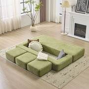 Divano modulare trasformabile in verde con 3 poggiapiedi, materasso in schiuma ad alta elasticità, divano-letto salvaspazio in tessuto ciniglia per monolocali e uffici domestici