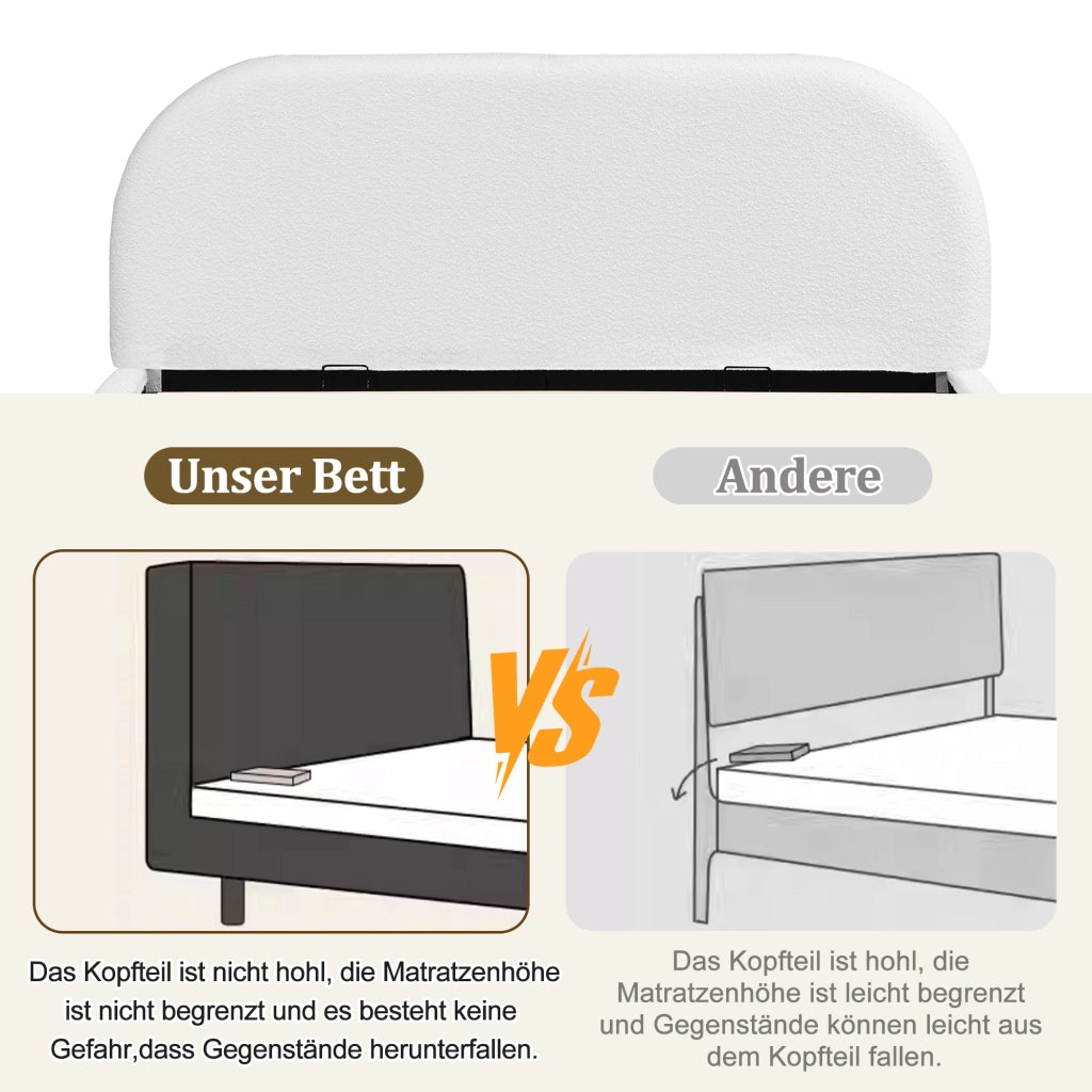 Letto matrimoniale imbottito con contenitore idraulico rete a doghe testiera in boucl¨¦ beige lavabile