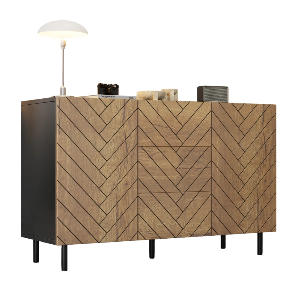 Sideboard moderno 120 x 40 x 76 cm in truciolare; finitura legno naturale e nero
