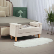 Panca imbottita 115x44x58 cm in poliestere beige con braccioli e gambe in legno di caucci¨´